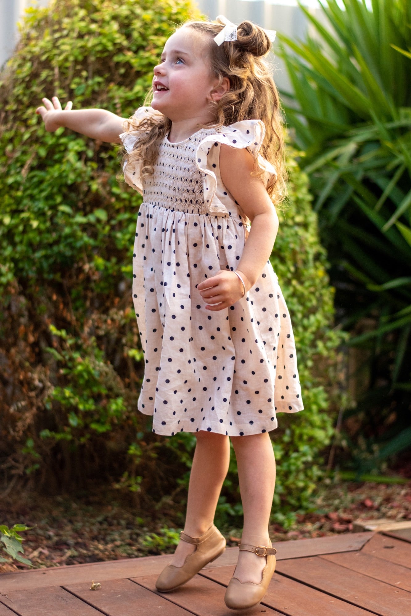 Cream Dot Smocked Dress