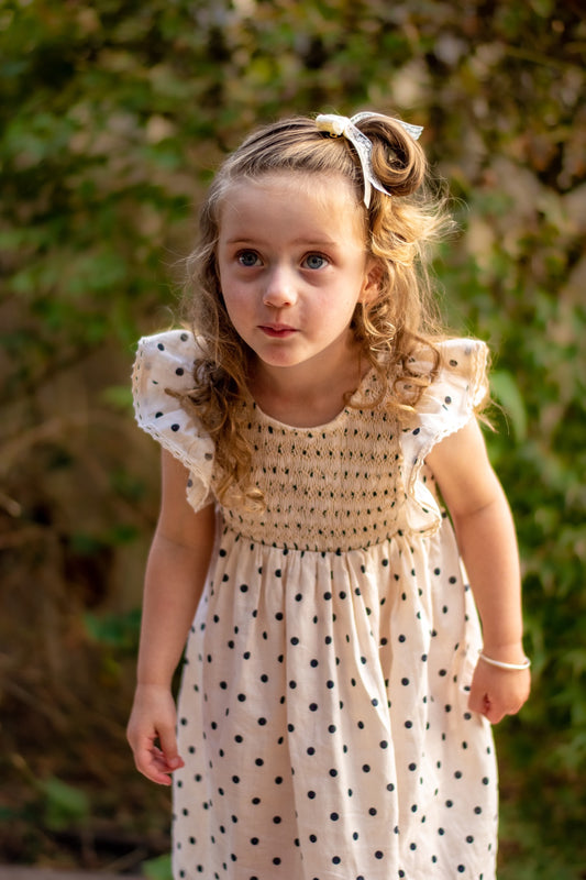 Cream Dot Smocked Dress