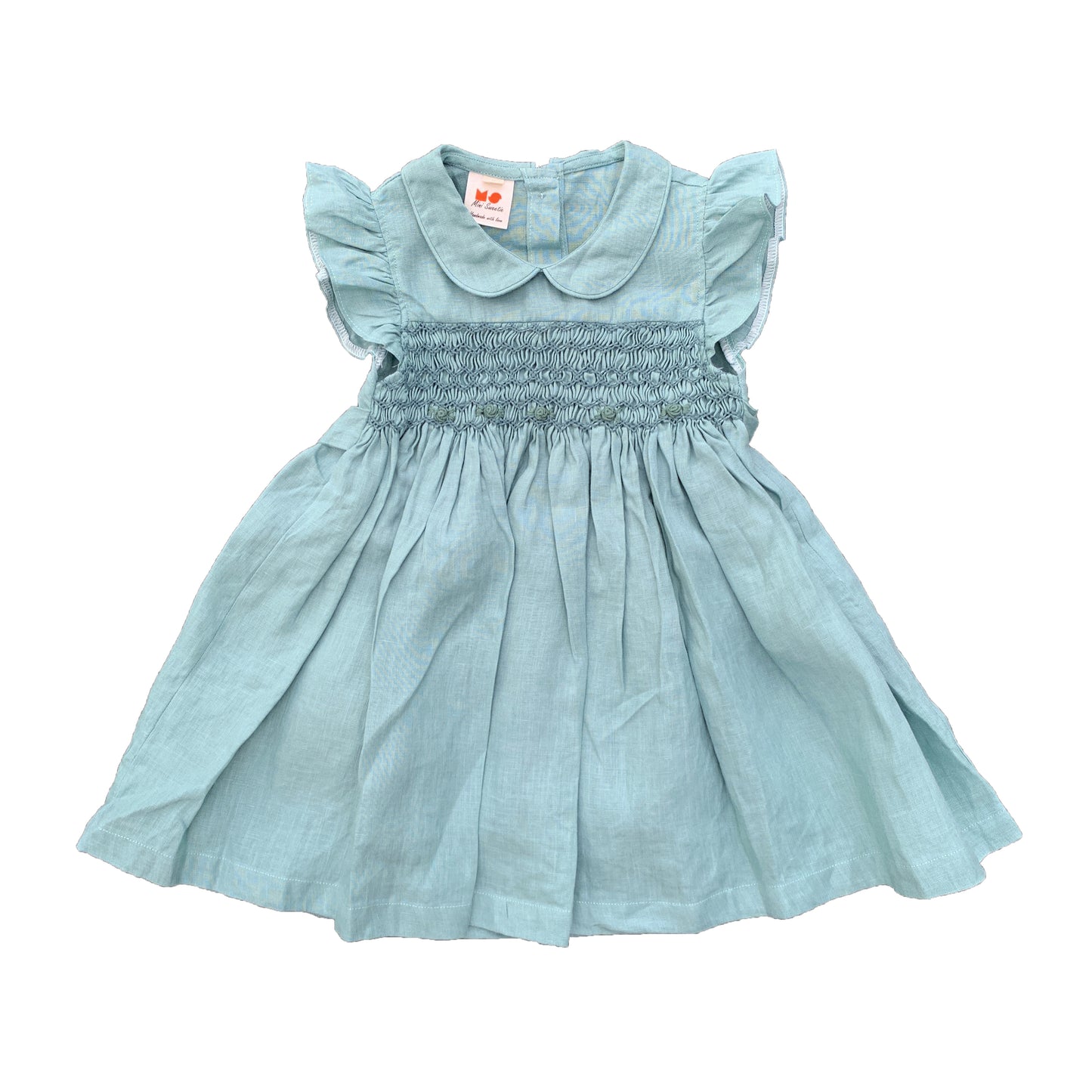 Light Green Linen Smocked Dress