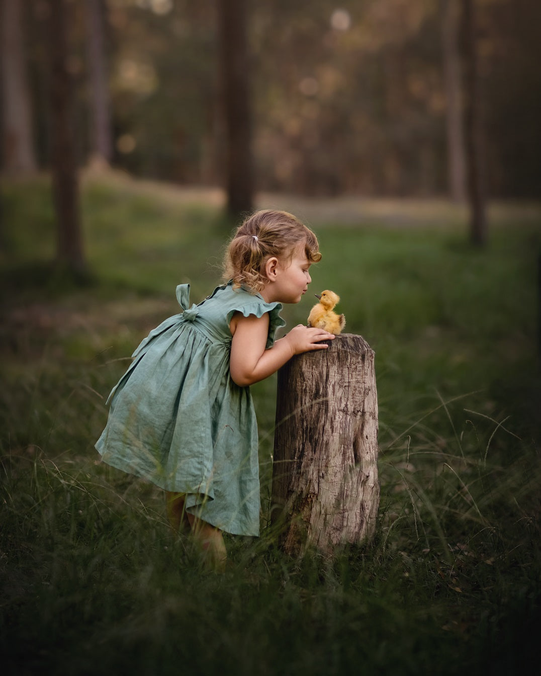 Light Green Linen Smocked Dress
