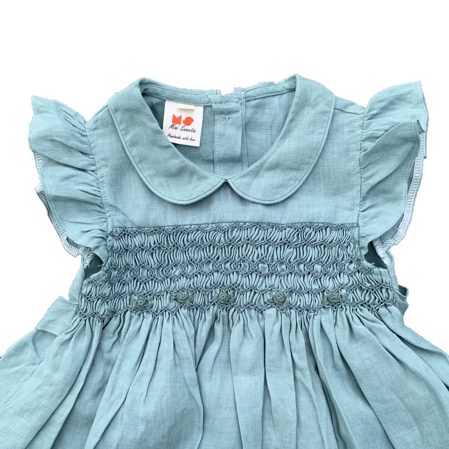 Light Green Linen Smocked Dress