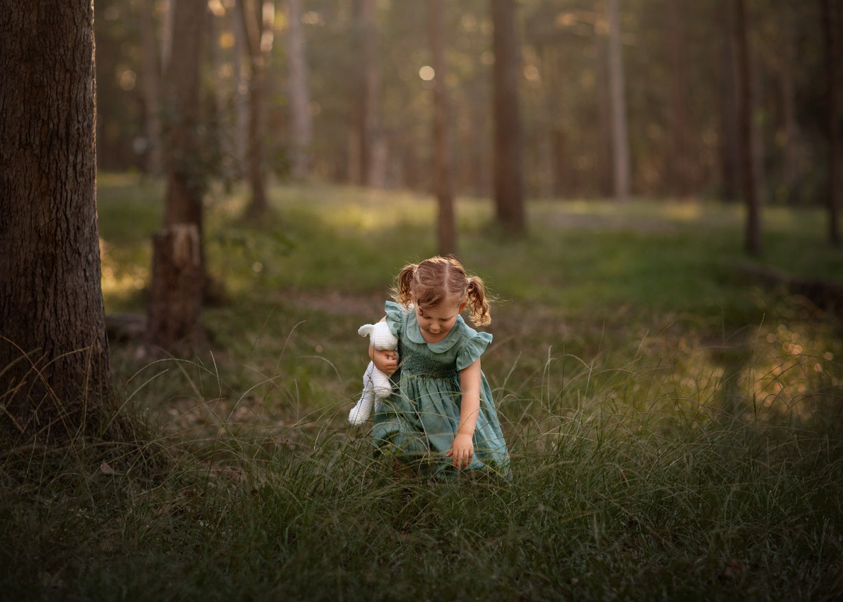 Light Green Linen Smocked Dress