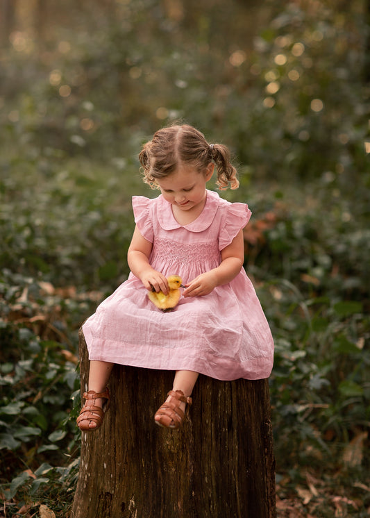 Light Pink Linen Smocked Dress