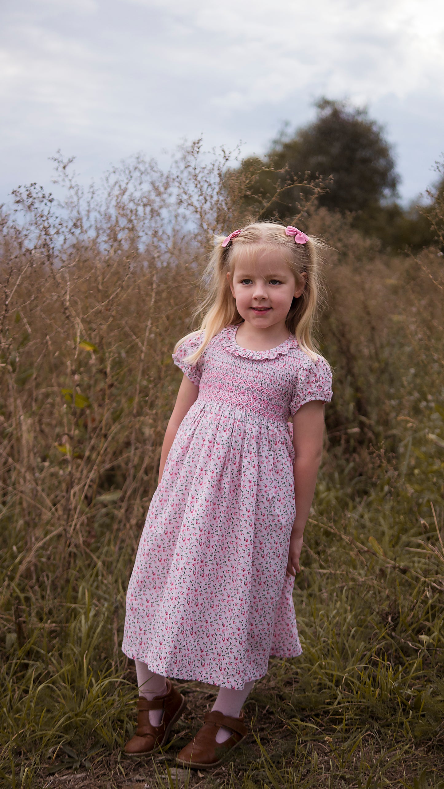 Pink Rose Buds Smocked Dress