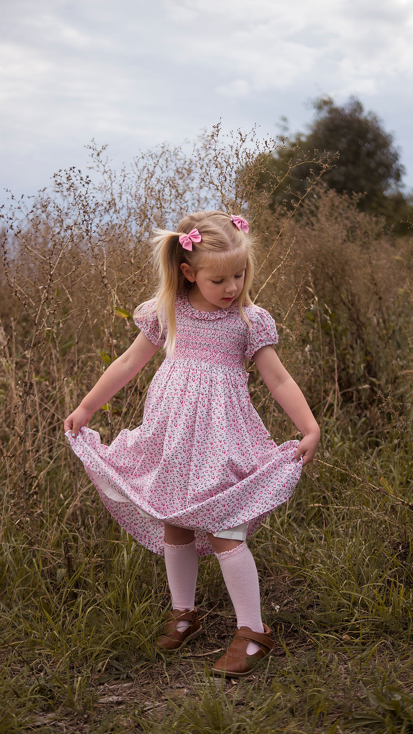 Pink Rose Buds Smocked Dress