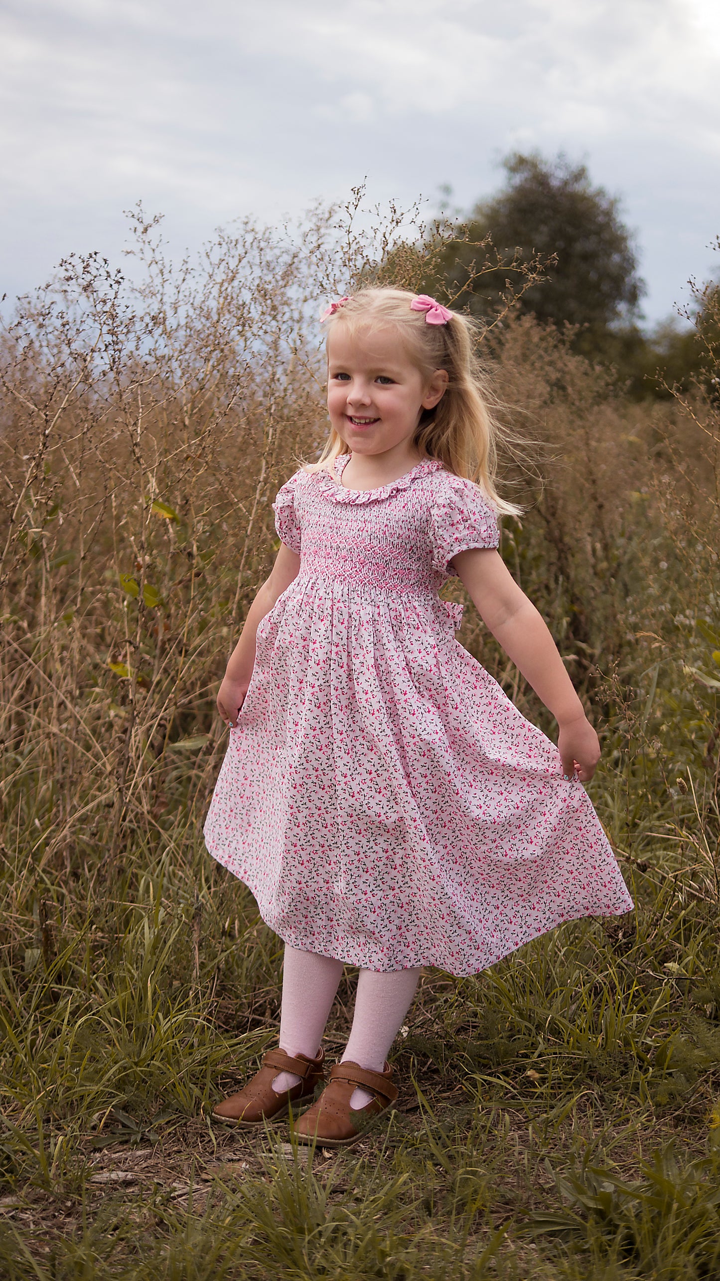 Pink Rose Buds Smocked Dress