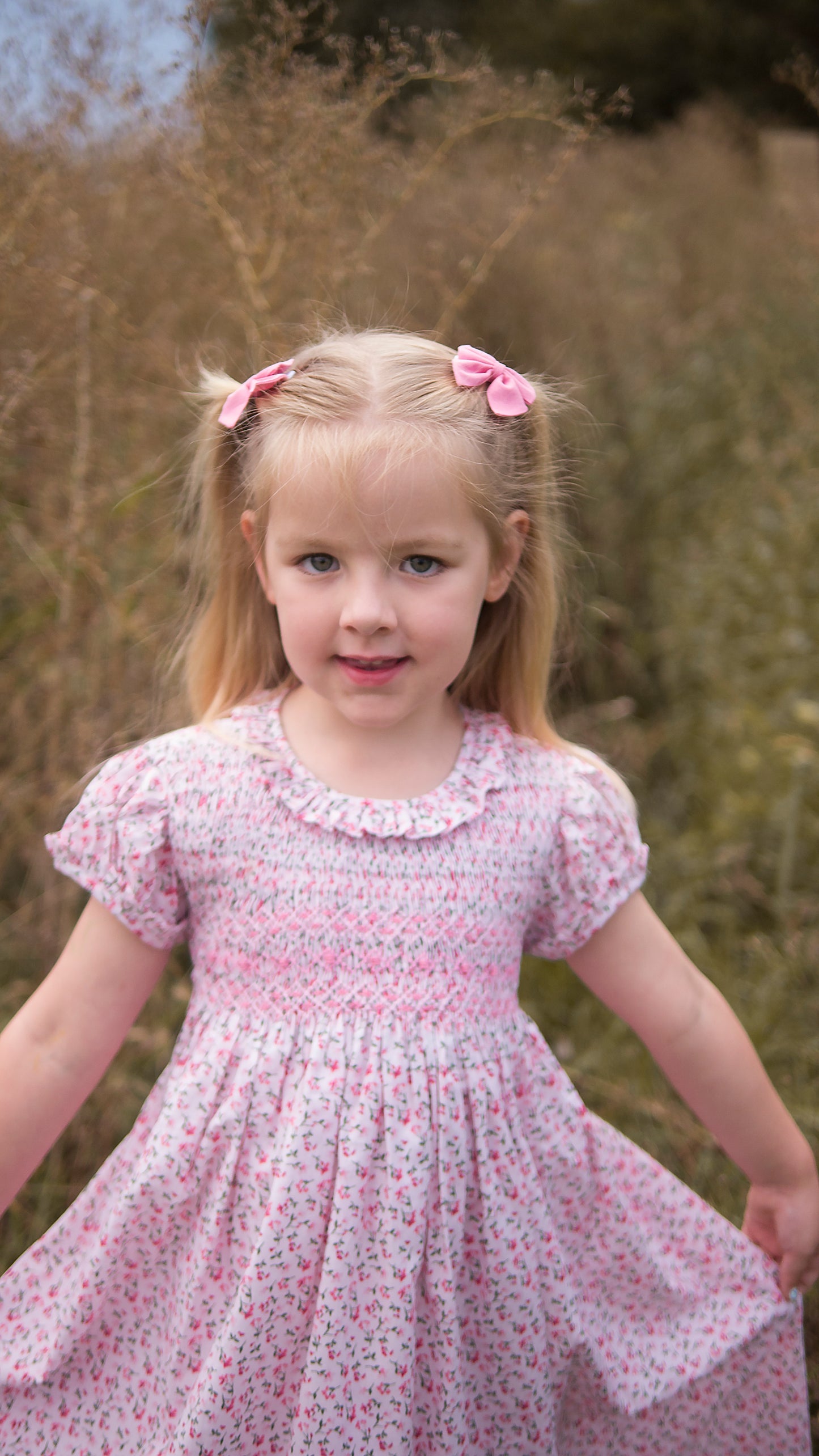 Pink Rose Buds Smocked Dress