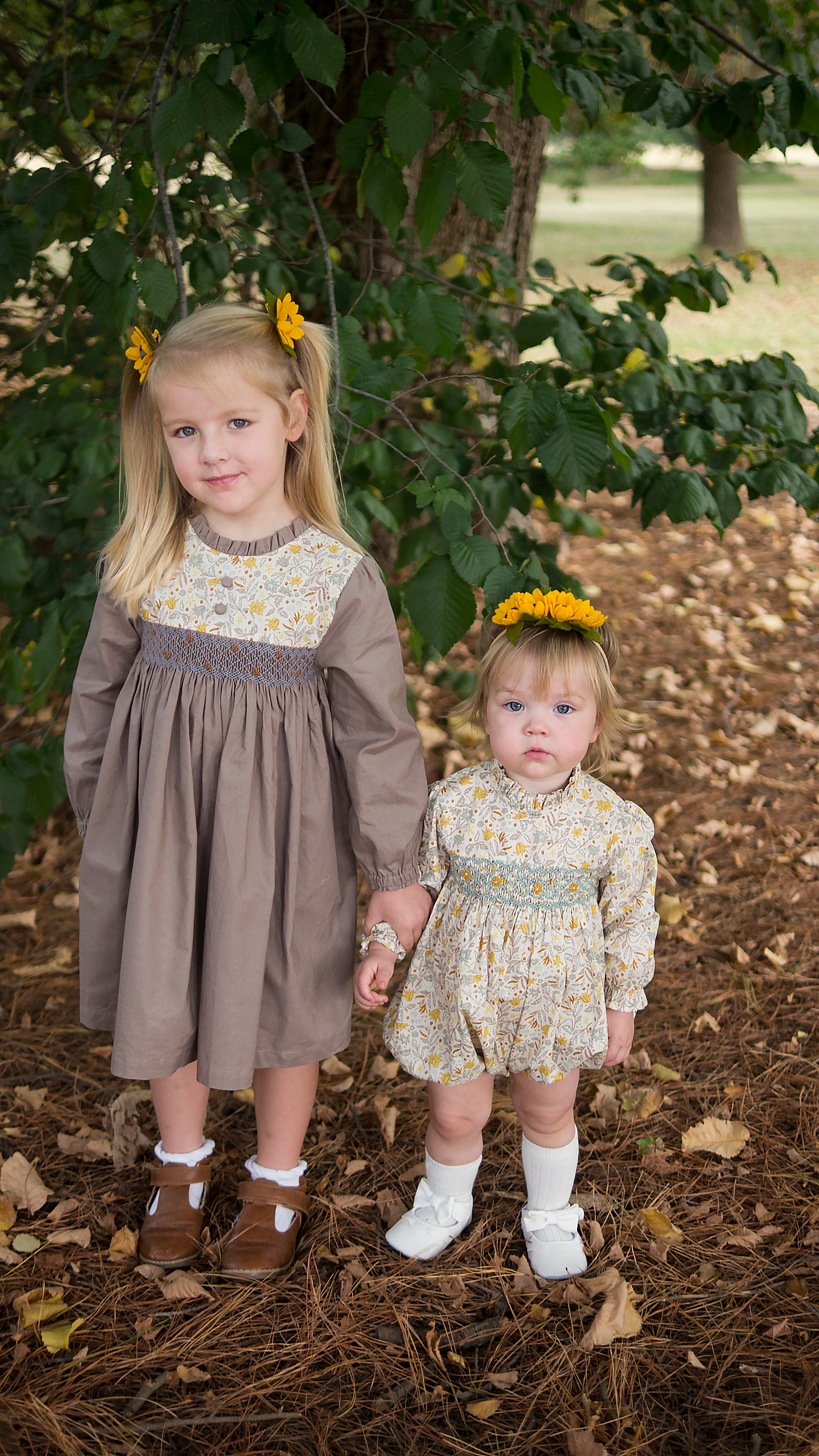 Vintage Grey Floral Smocked Dress
