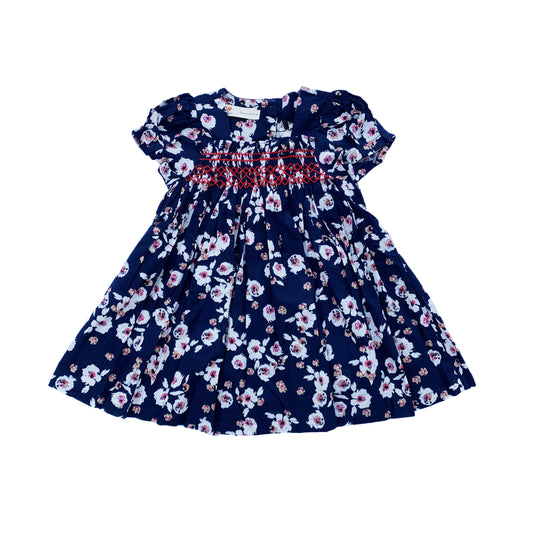 Navy Blossom Smocked Dress