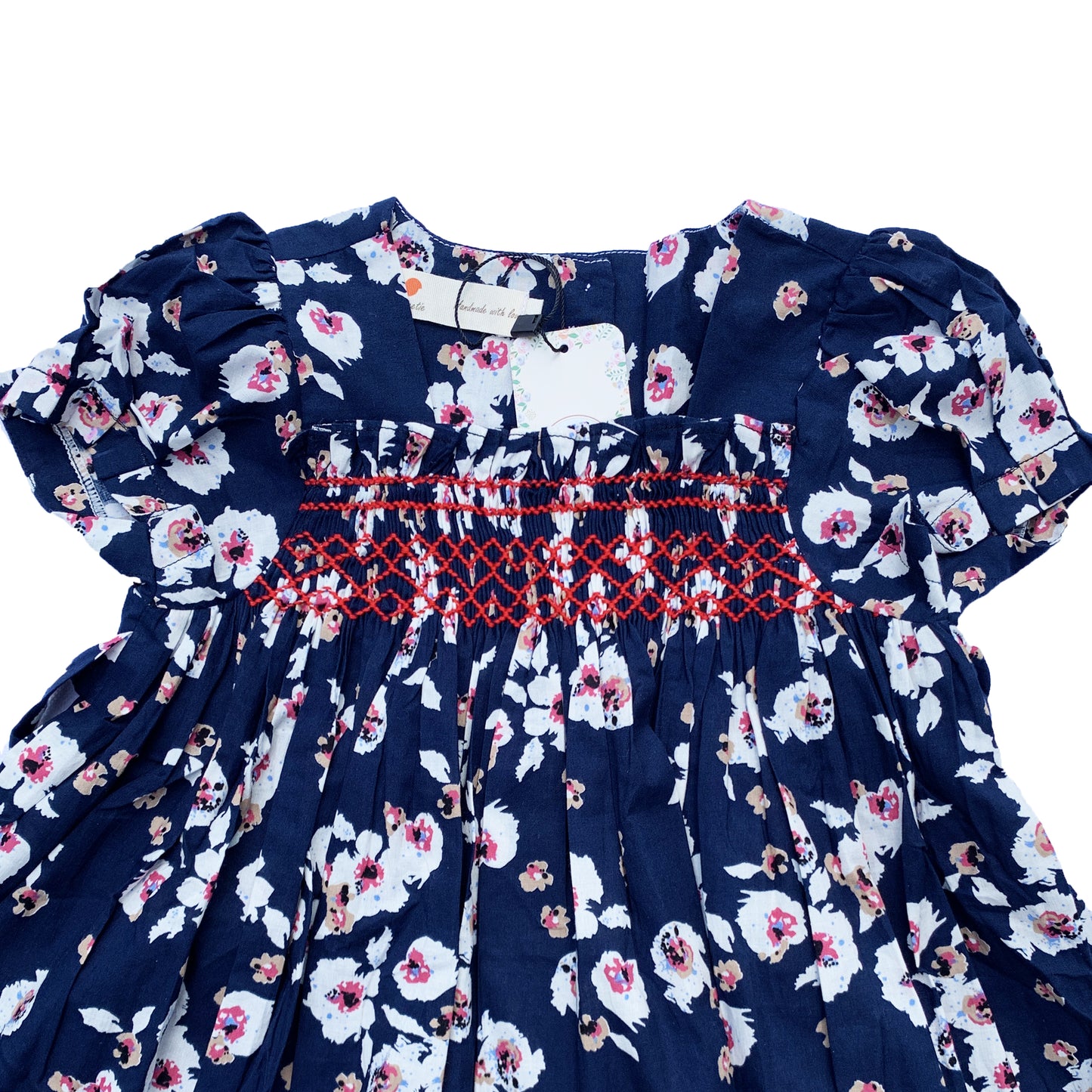 Navy Blossom Smocked Dress