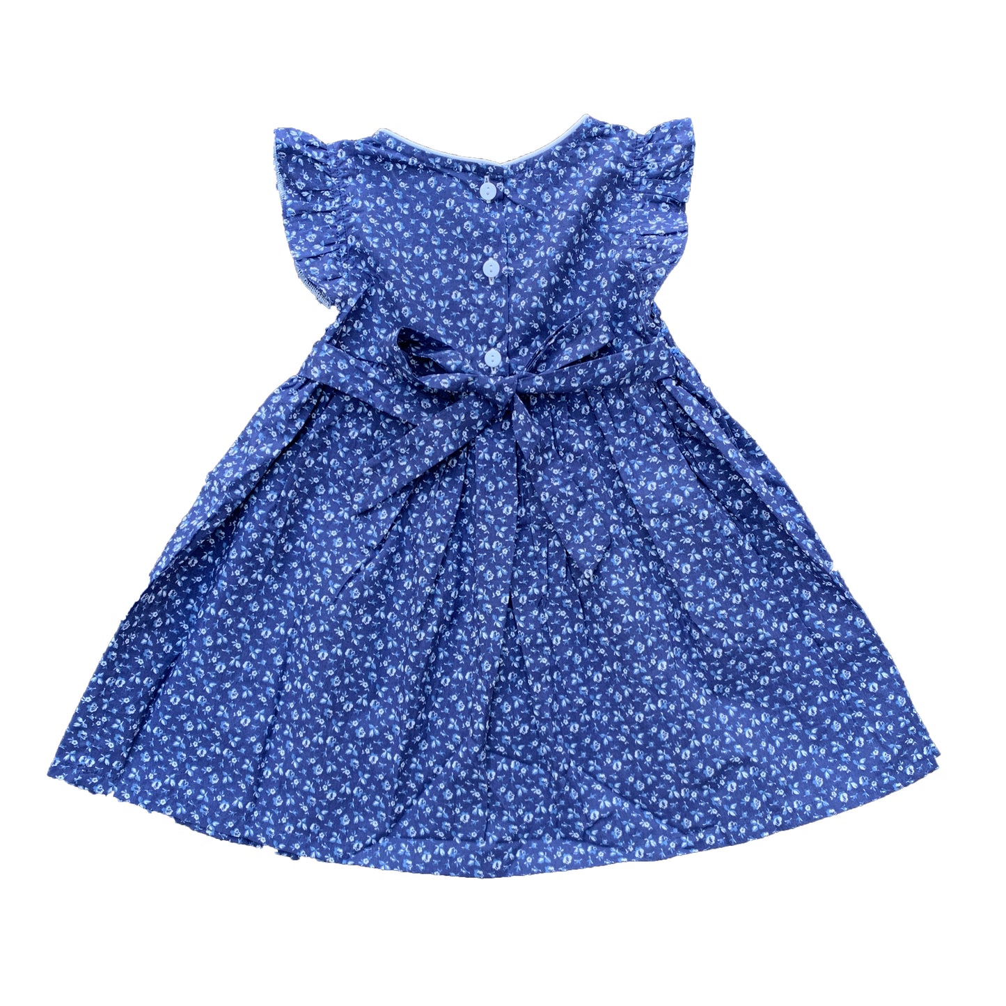 Navy Flower Smocked Dress (Round Neck)