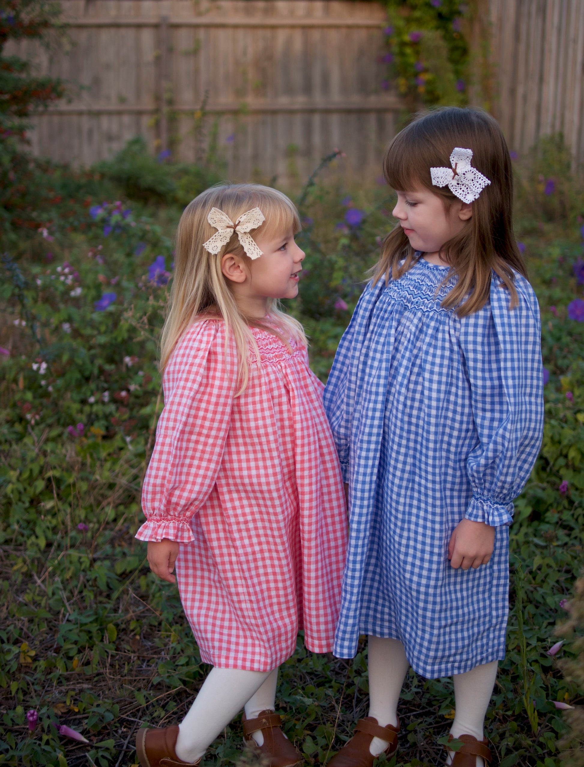 Blue Check Linen Smocked Dress.