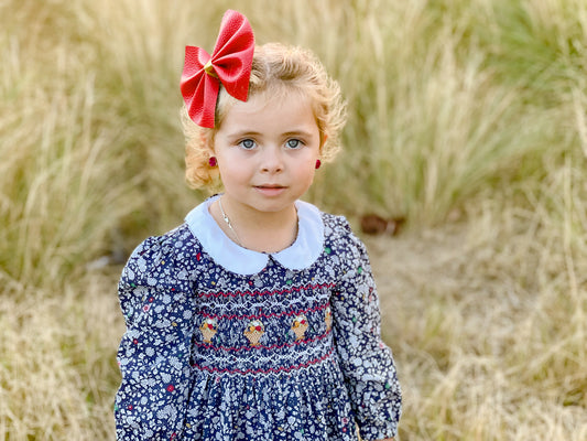 Navy "Flower Bucket" Smocked Dress