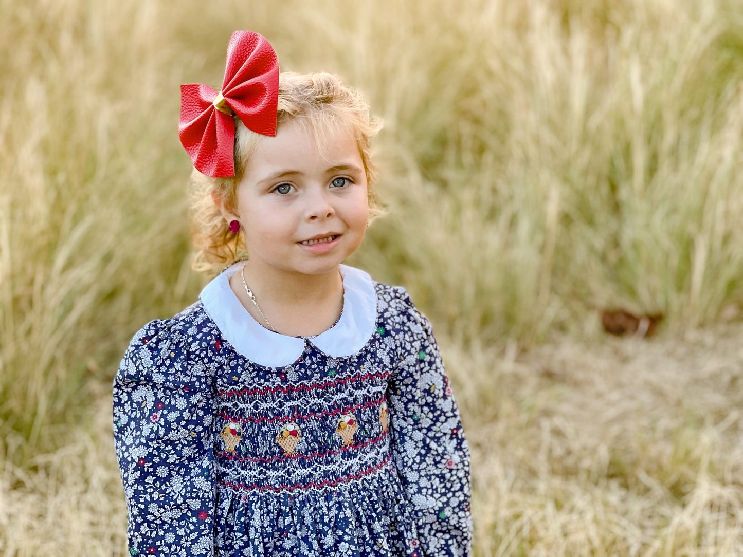 Navy "Flower Bucket" Smocked Dress