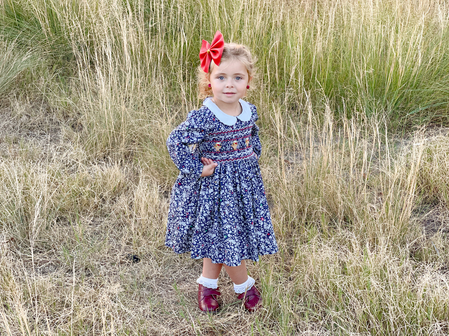 Navy "Flower Bucket" Smocked Dress