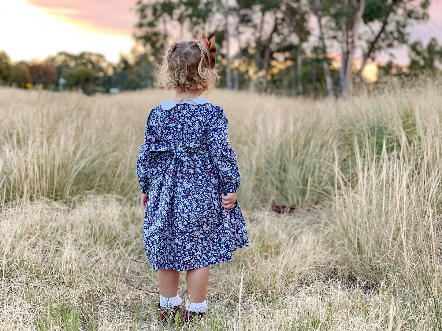 Navy "Flower Bucket" Smocked Dress