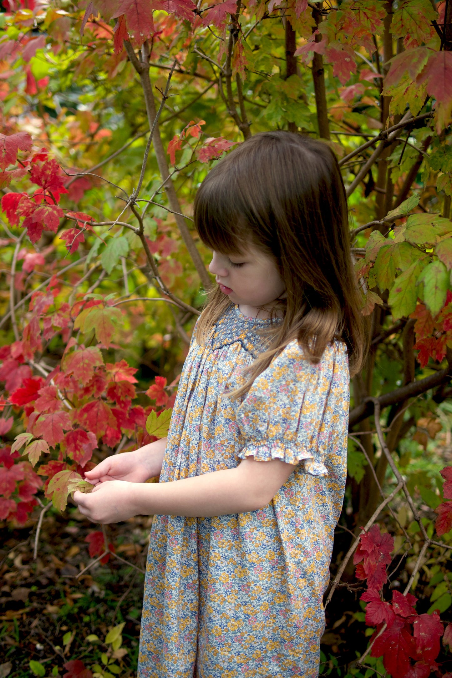 Vintage Floral Bishop Smocked Dress.