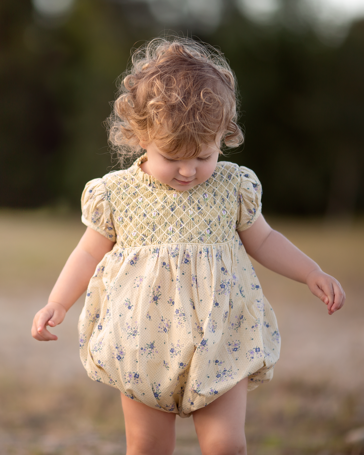 Purple Flower Smocked Romper