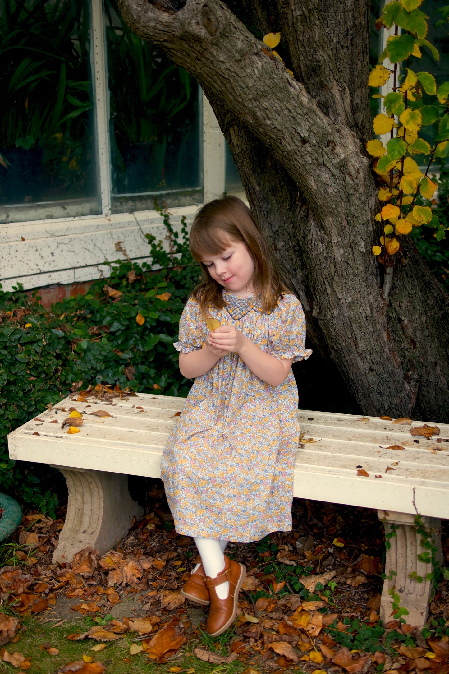 Vintage Floral Bishop Smocked Dress.