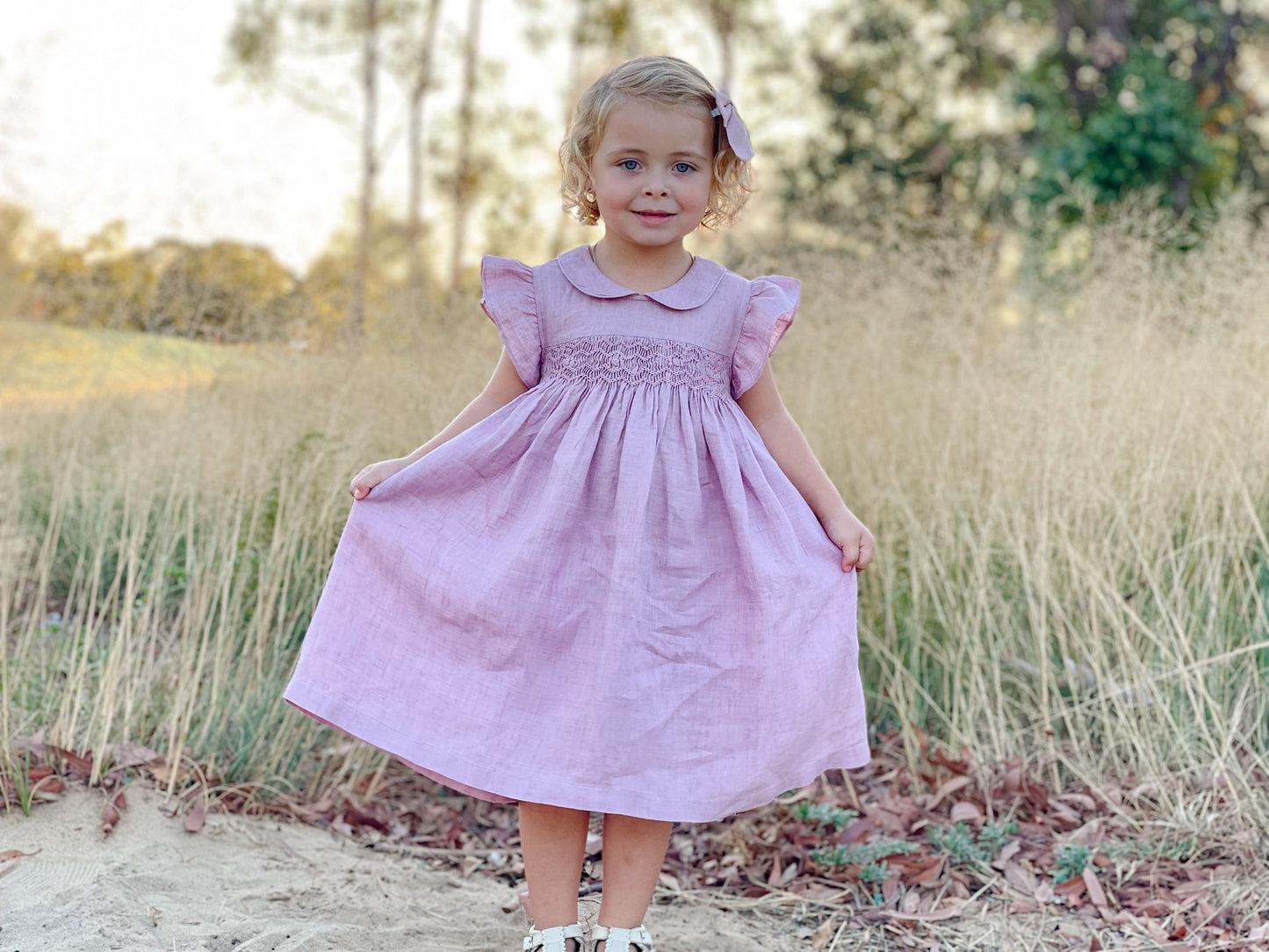 Dusty Pink Linen Smocked Dress