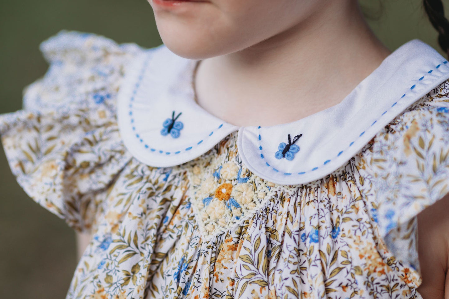 Bishop Blue Butterfly Smocked Dress