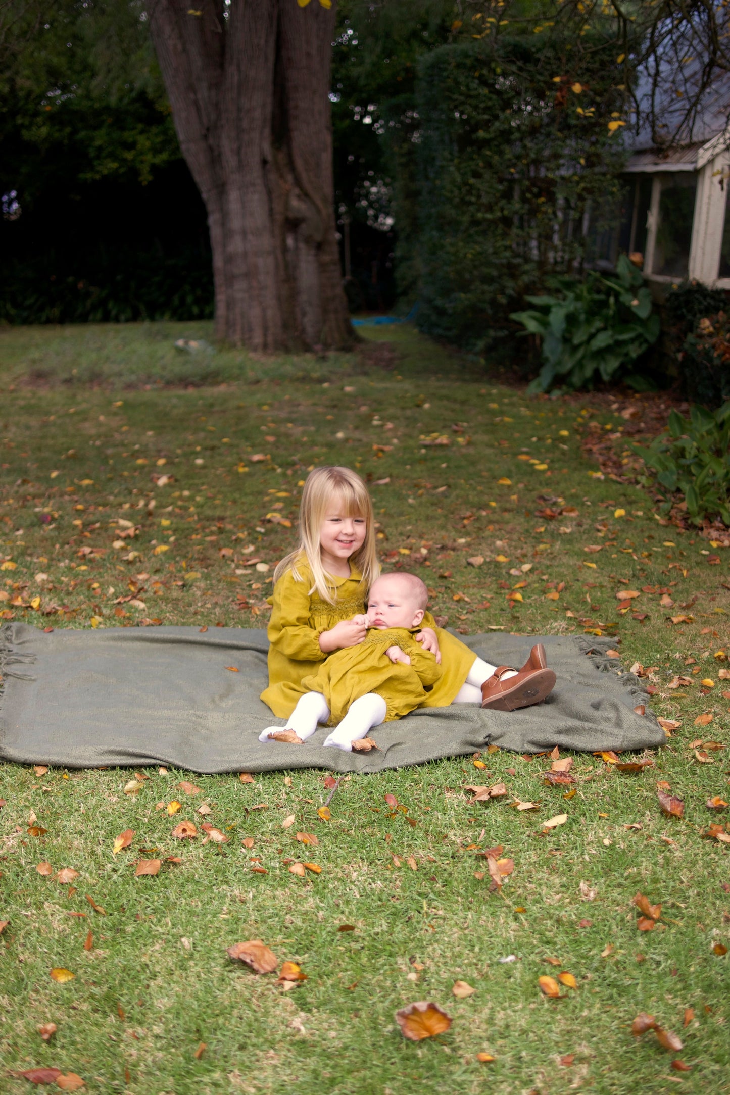 Mustard Linen Smocked Dress.