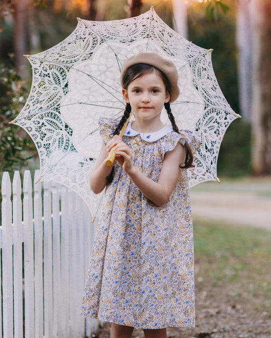 Bishop Blue Butterfly Smocked Dress