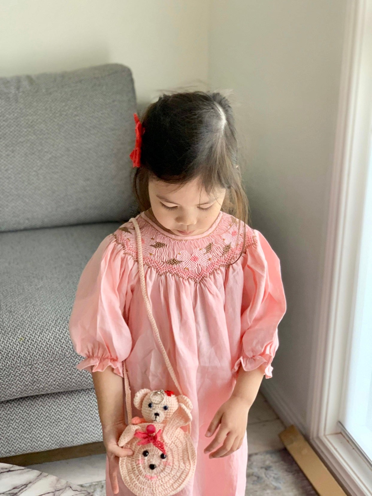 Bishop Pink Linen Smocked Dress