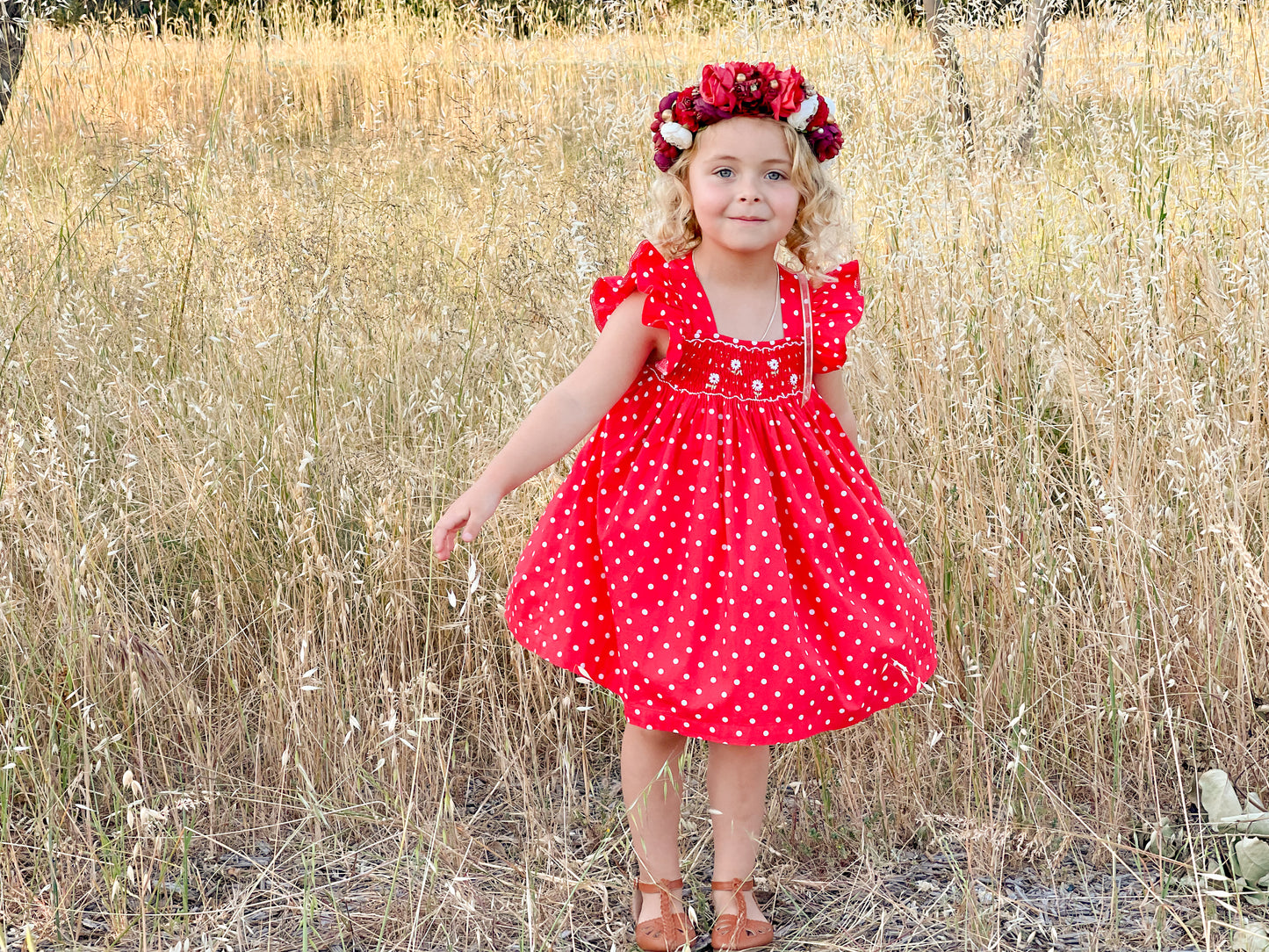 Red Polka Dot Smocked Dress