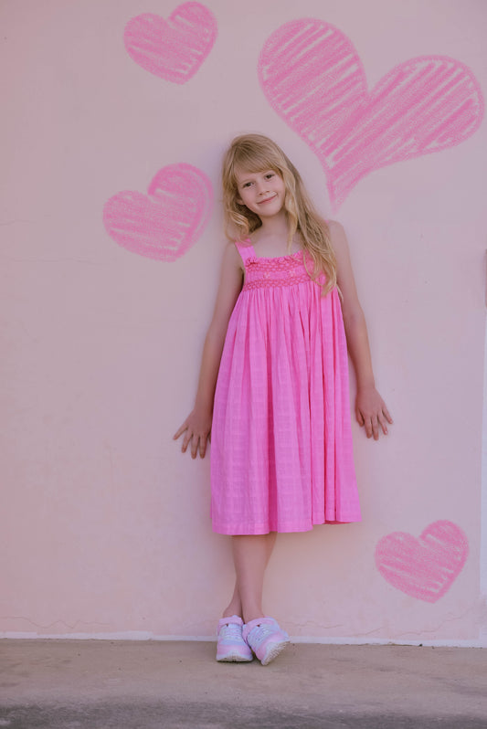 Pink Strap Smocked Dress
