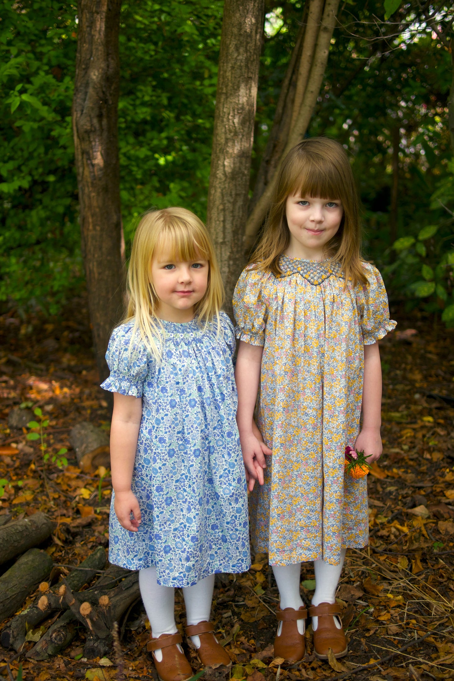 Blue Floral Bishop Smocked Dress.