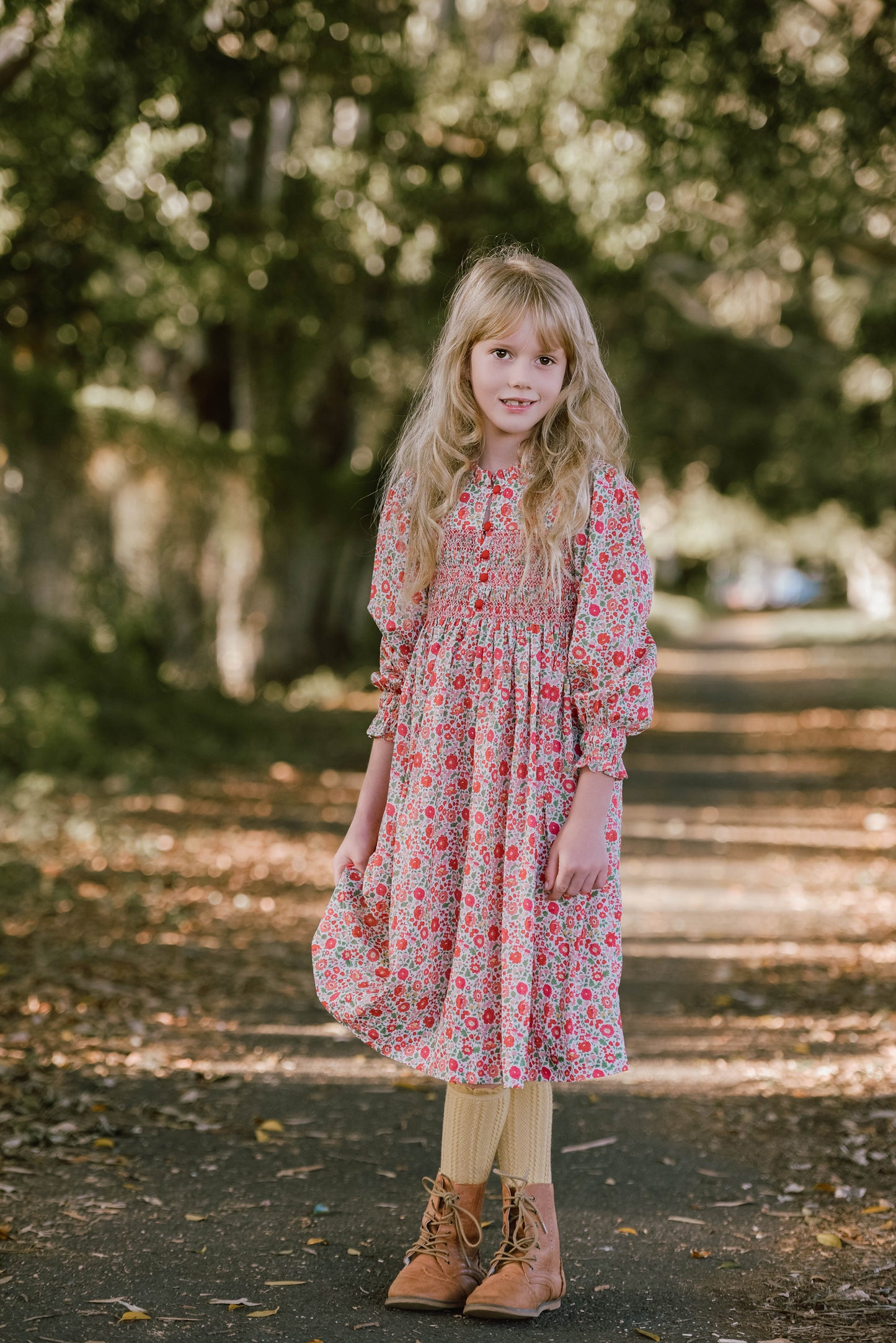 Little Red Smocked Dress - Long Sleeves