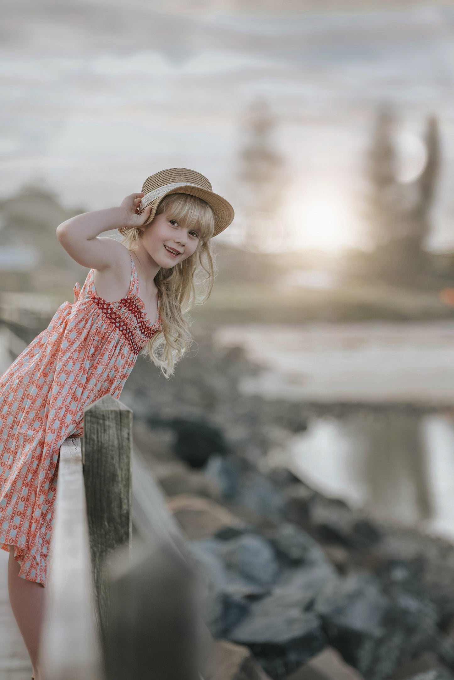 Brilliant Strap Orange Smocked Dress