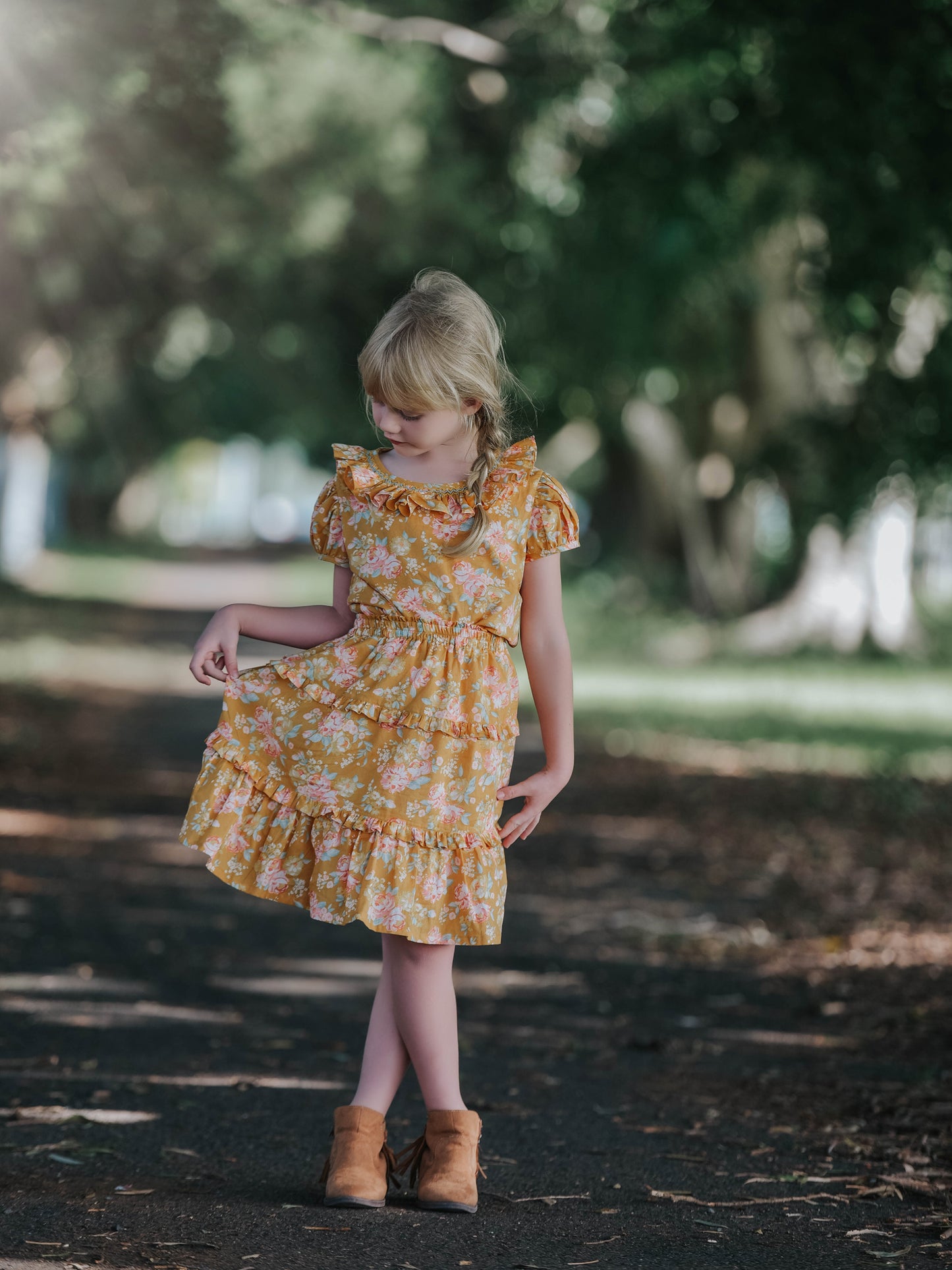 Gold Rose Smocked Top.