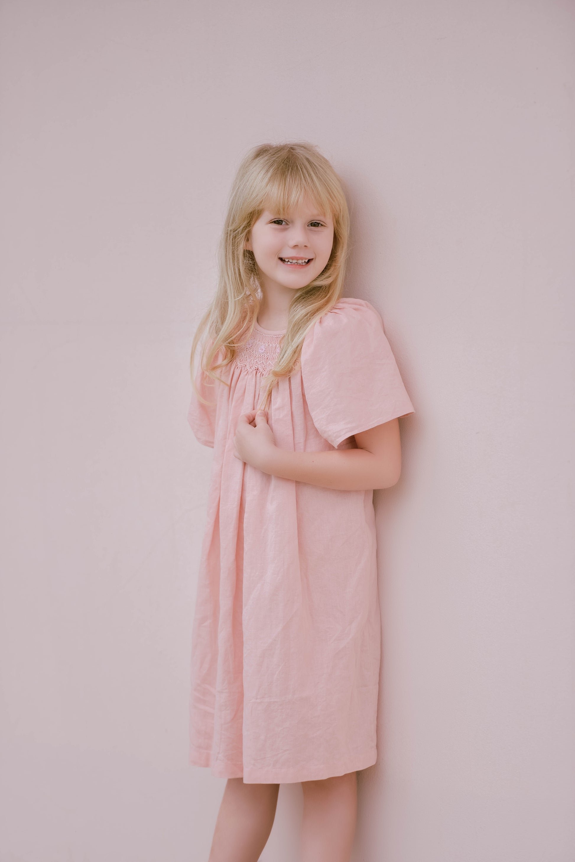 Shepherdess Linen Smocked Dress.