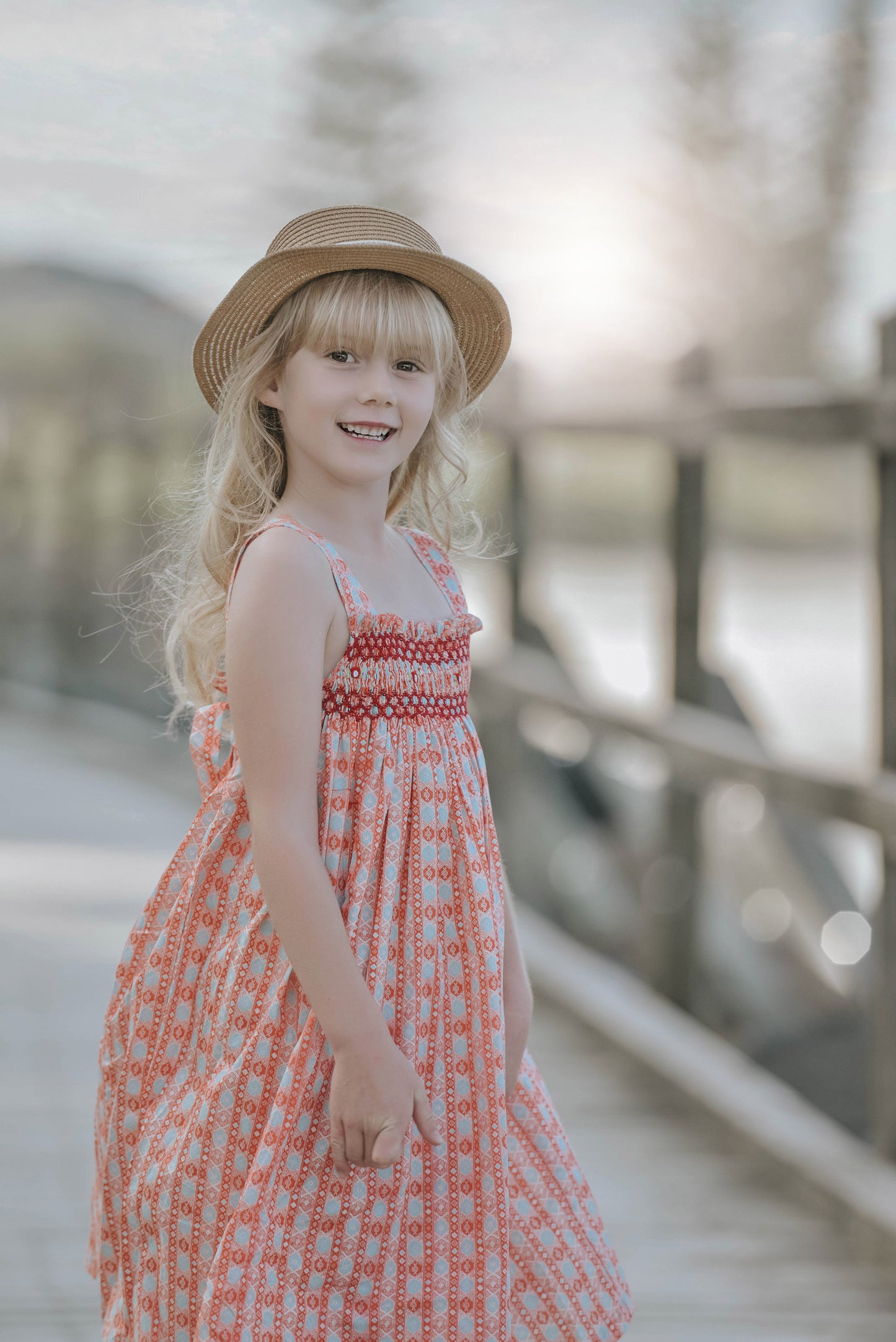 Brilliant Strap Orange Smocked Dress