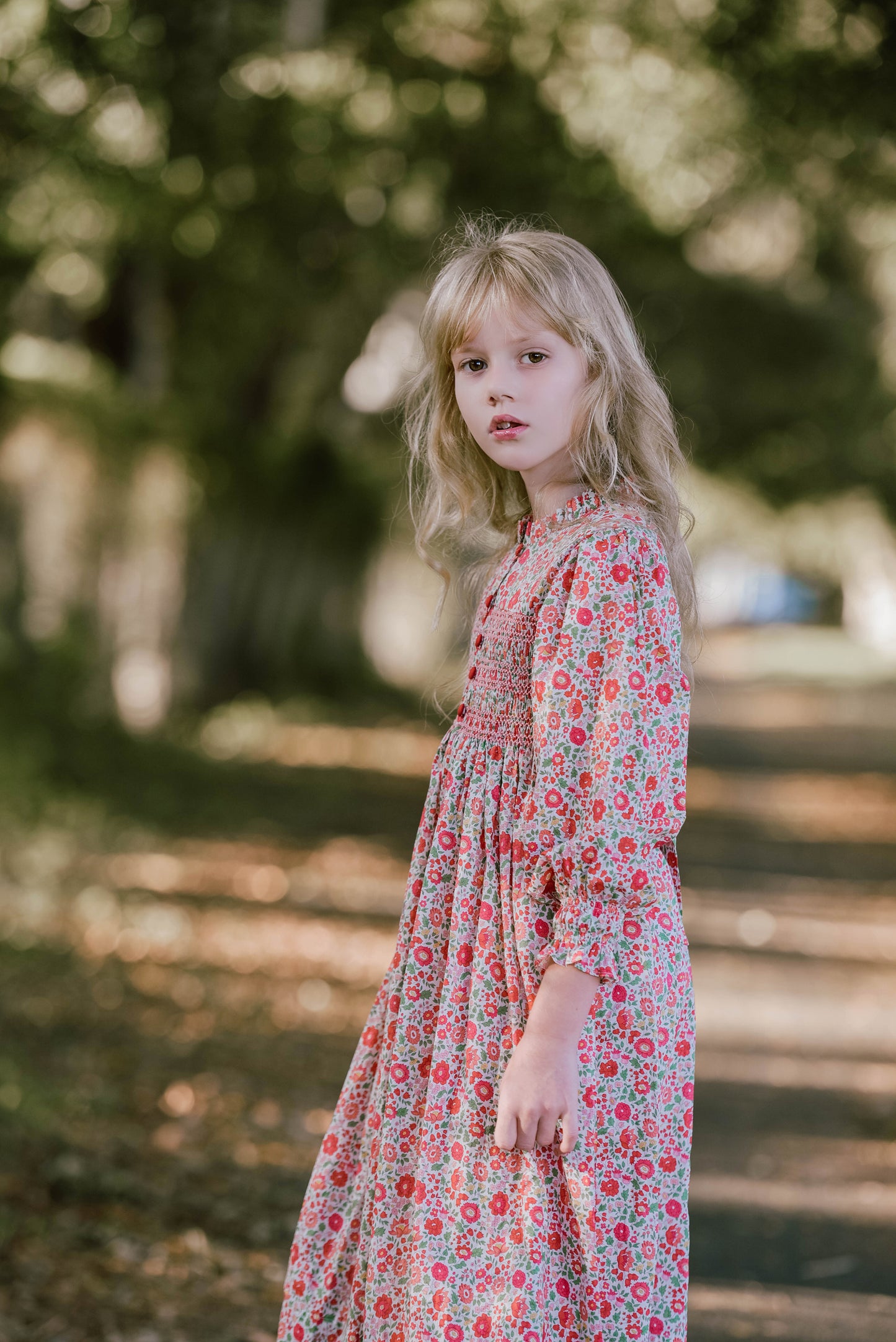 Little Red Smocked Dress - Long Sleeves