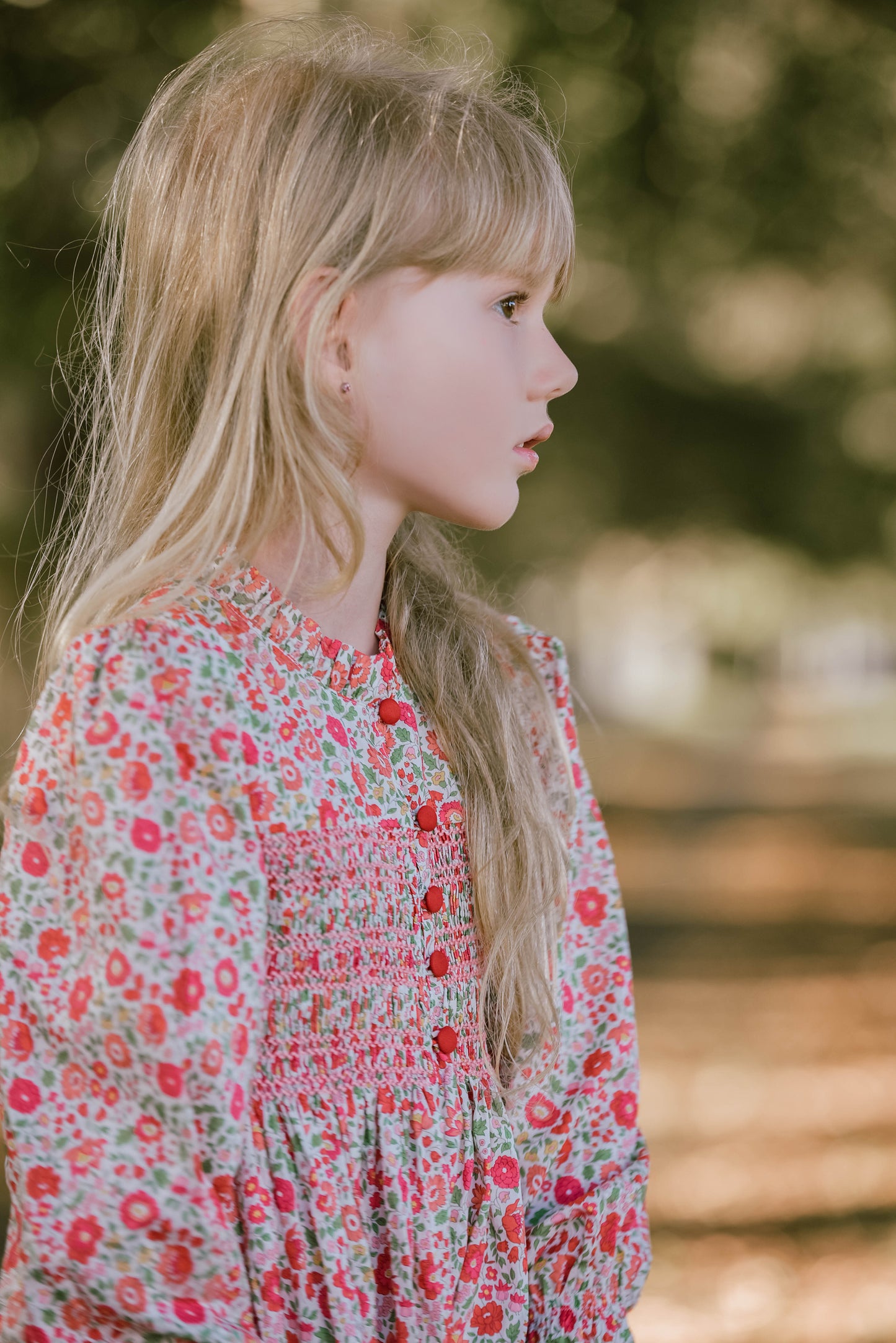 Little Red Smocked Dress - Long Sleeves