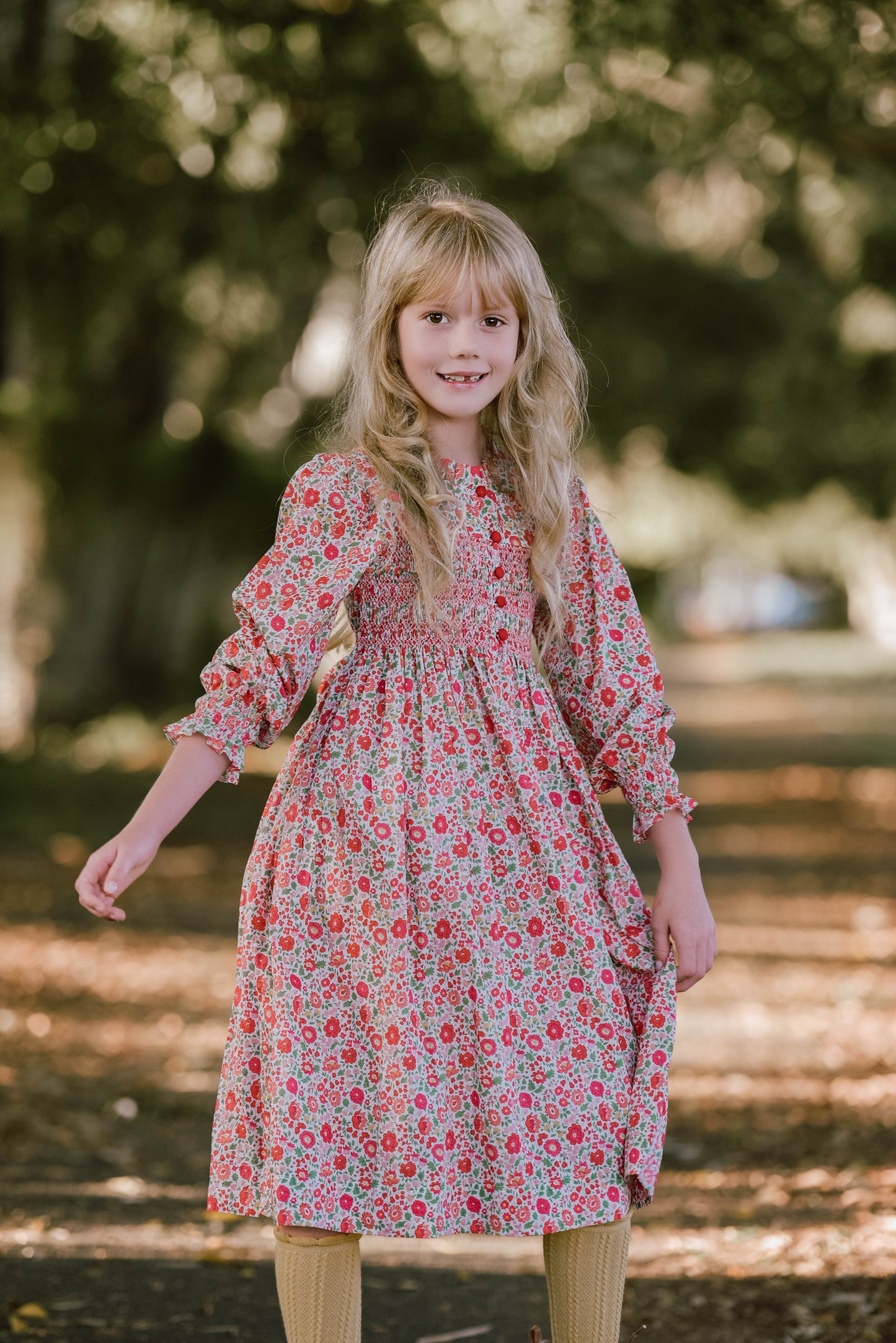 Little Red Smocked Dress - Long Sleeves