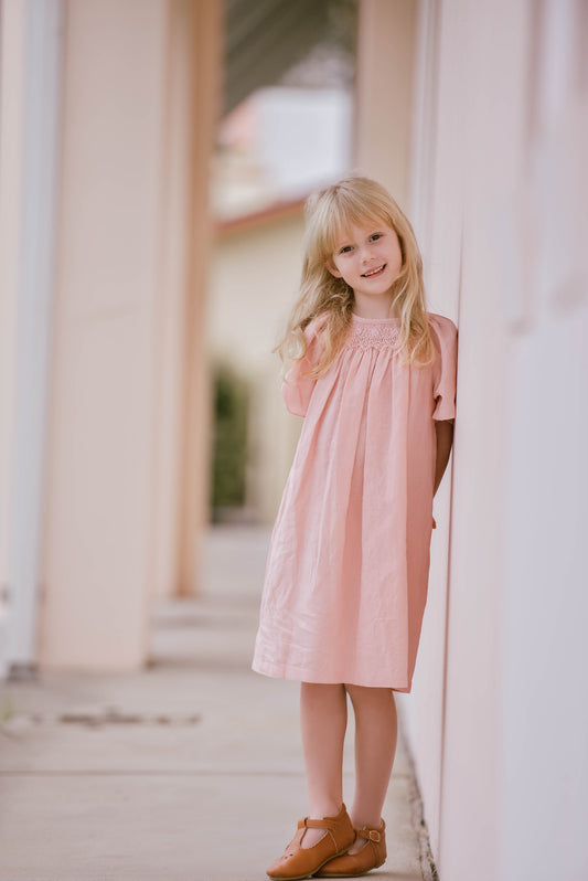 Shepherdess Linen Smocked Dress.