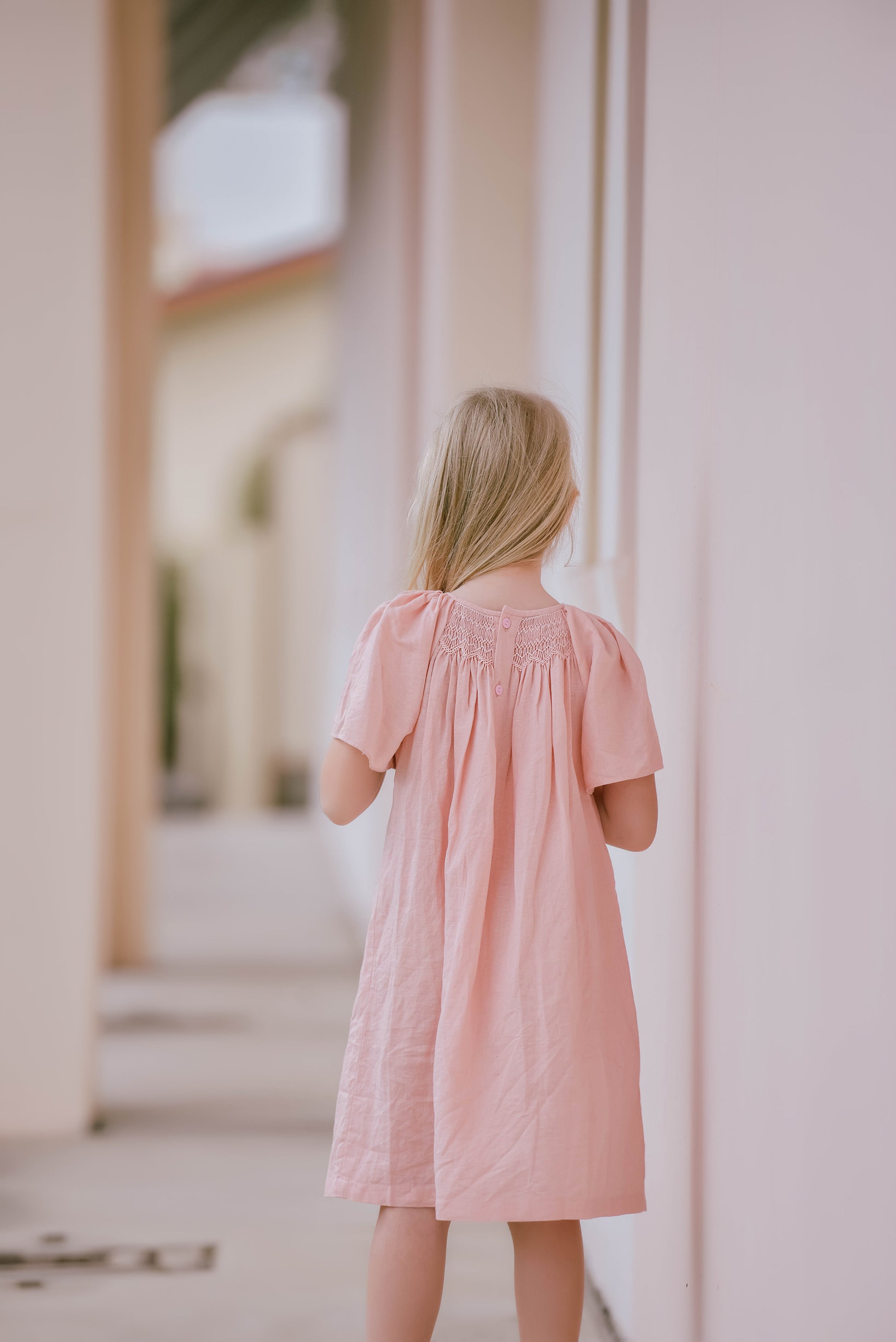 Shepherdess Linen Smocked Dress.