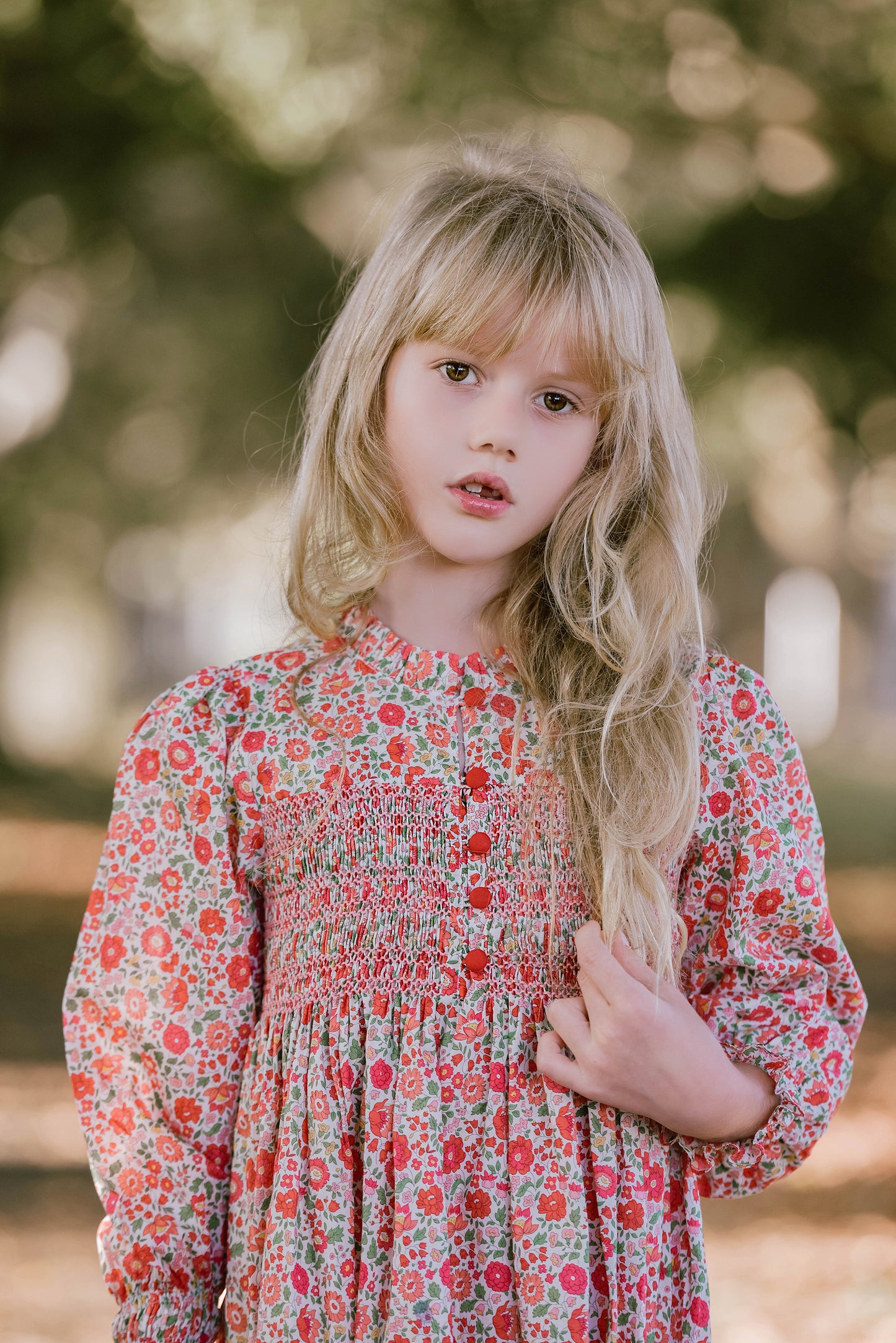 Little Red Smocked Dress - Long Sleeves