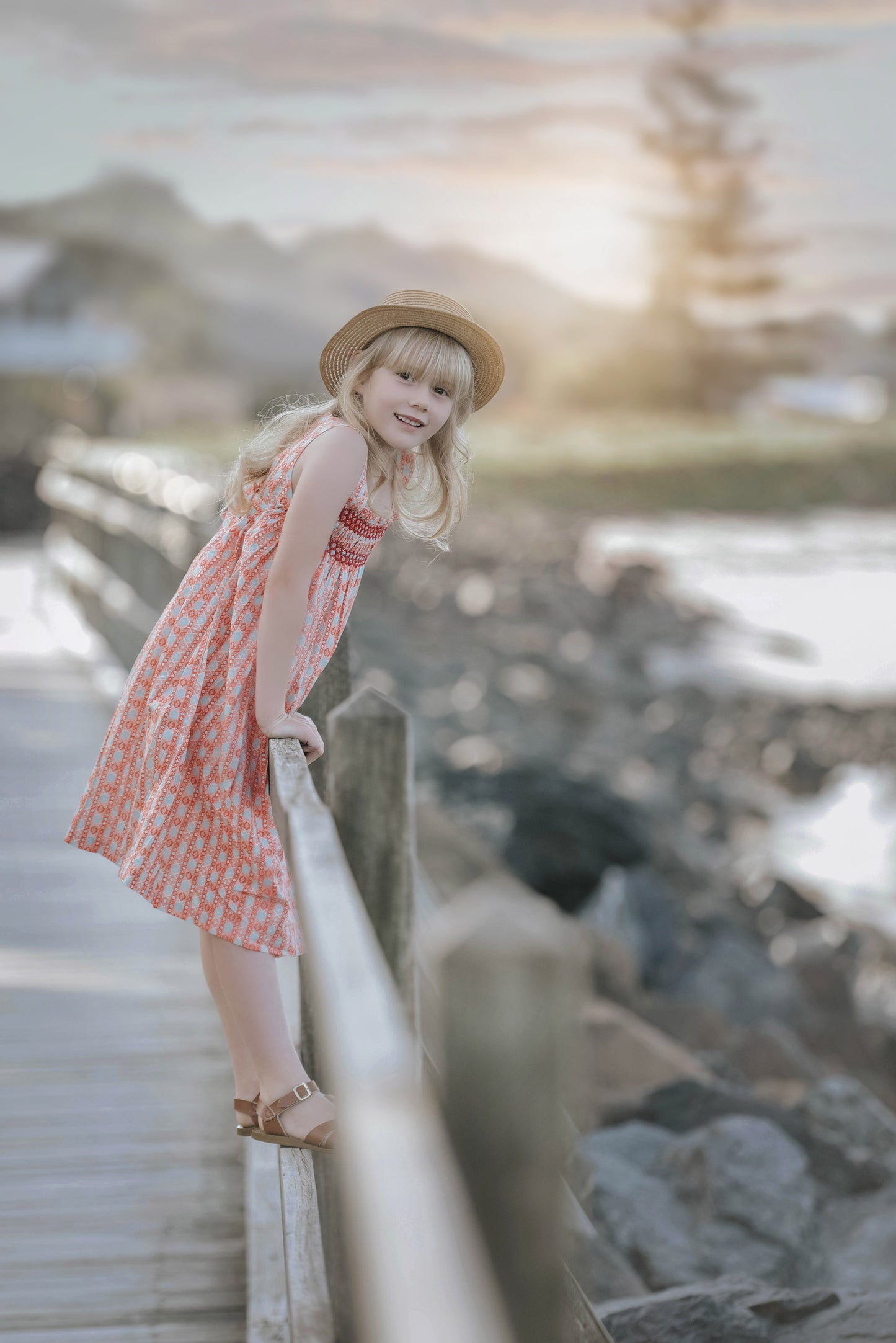 Brilliant Strap Orange Smocked Dress