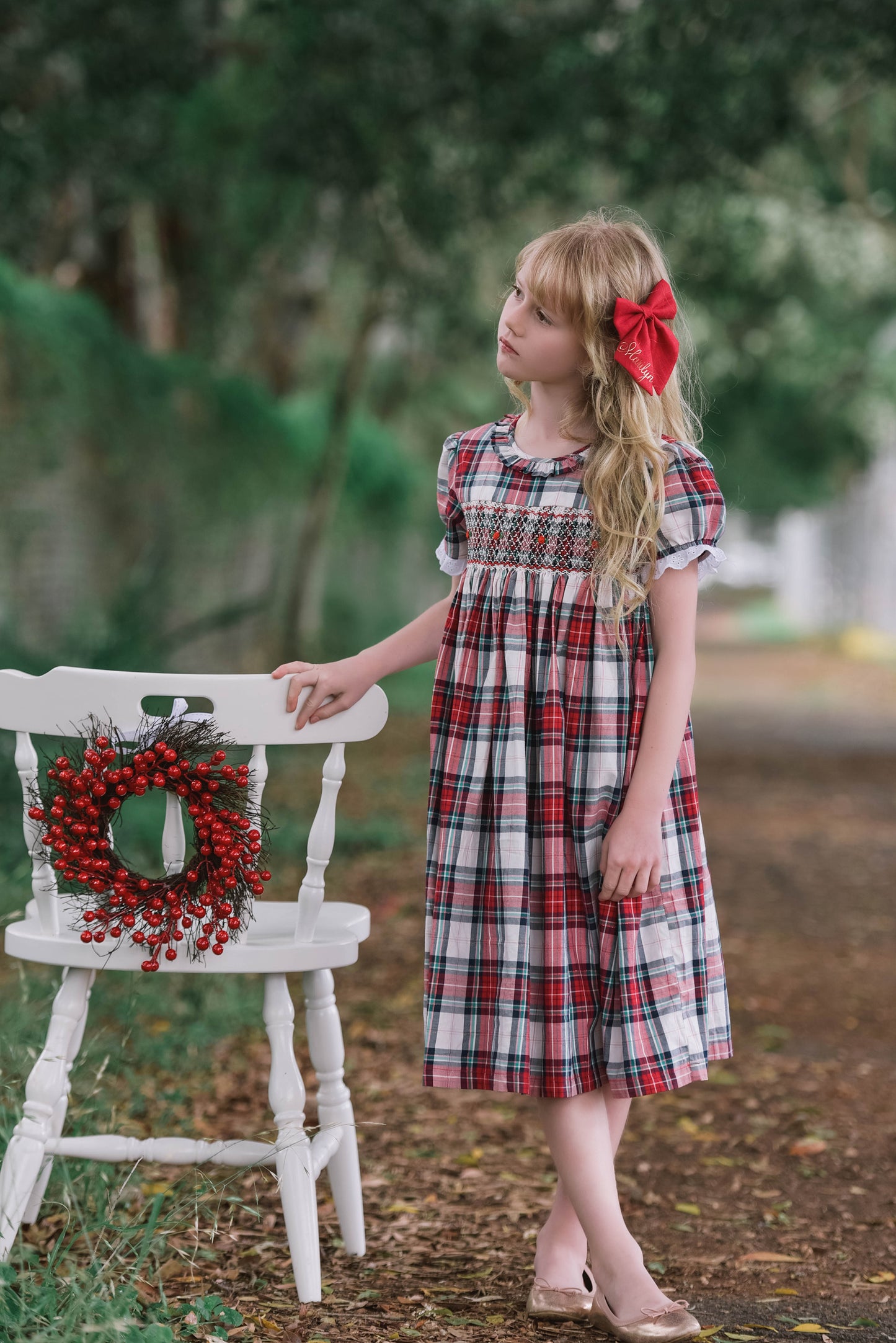 Red Checked Smocked Dress