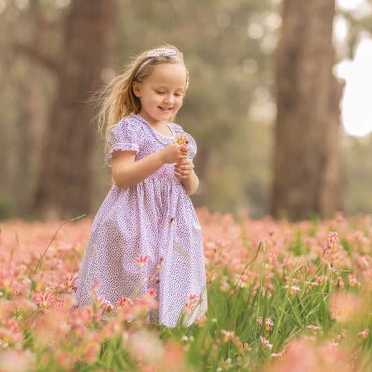 Rose Buds Smocked Dress with Headband.