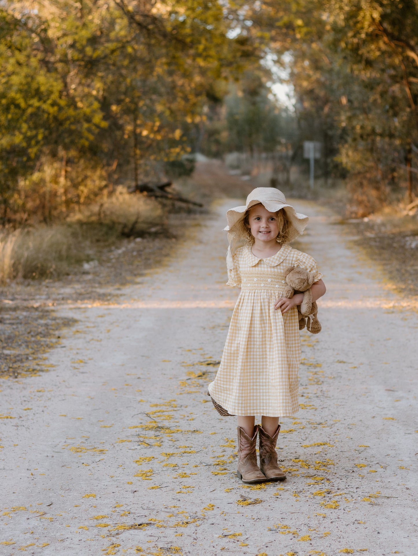 Yellow Gingham Linen Smocked Dress