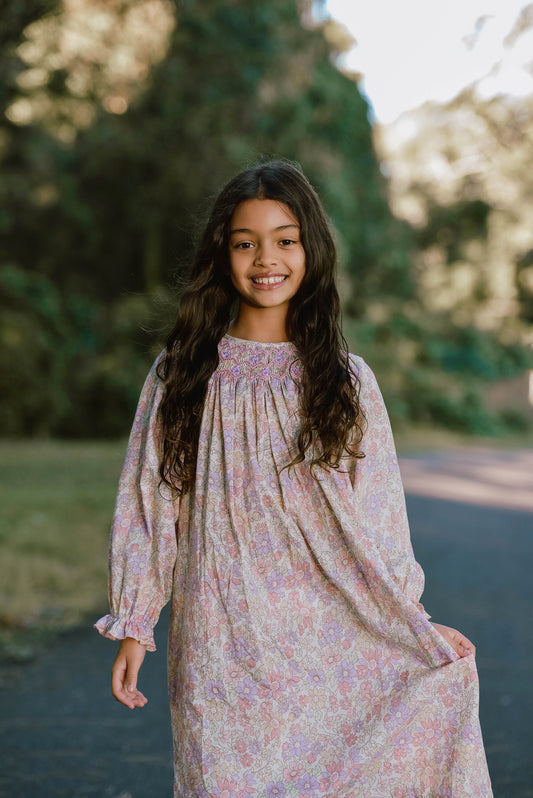 Lavender Bloom Smocked Dress (Long Sleeves)