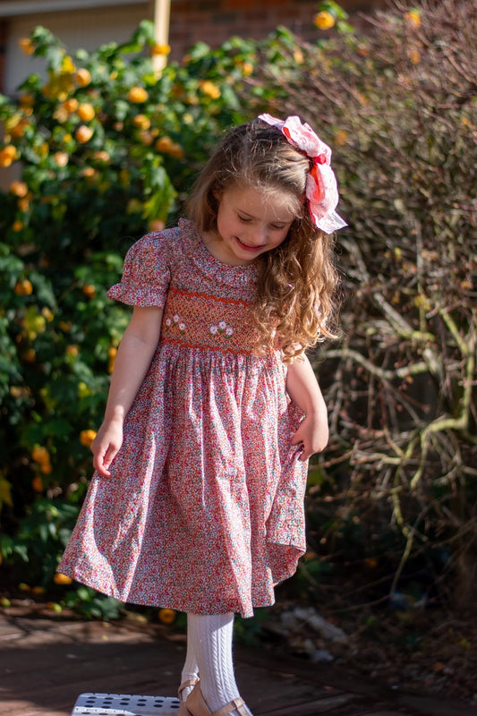 Tangerine Blooms Smocked Dress