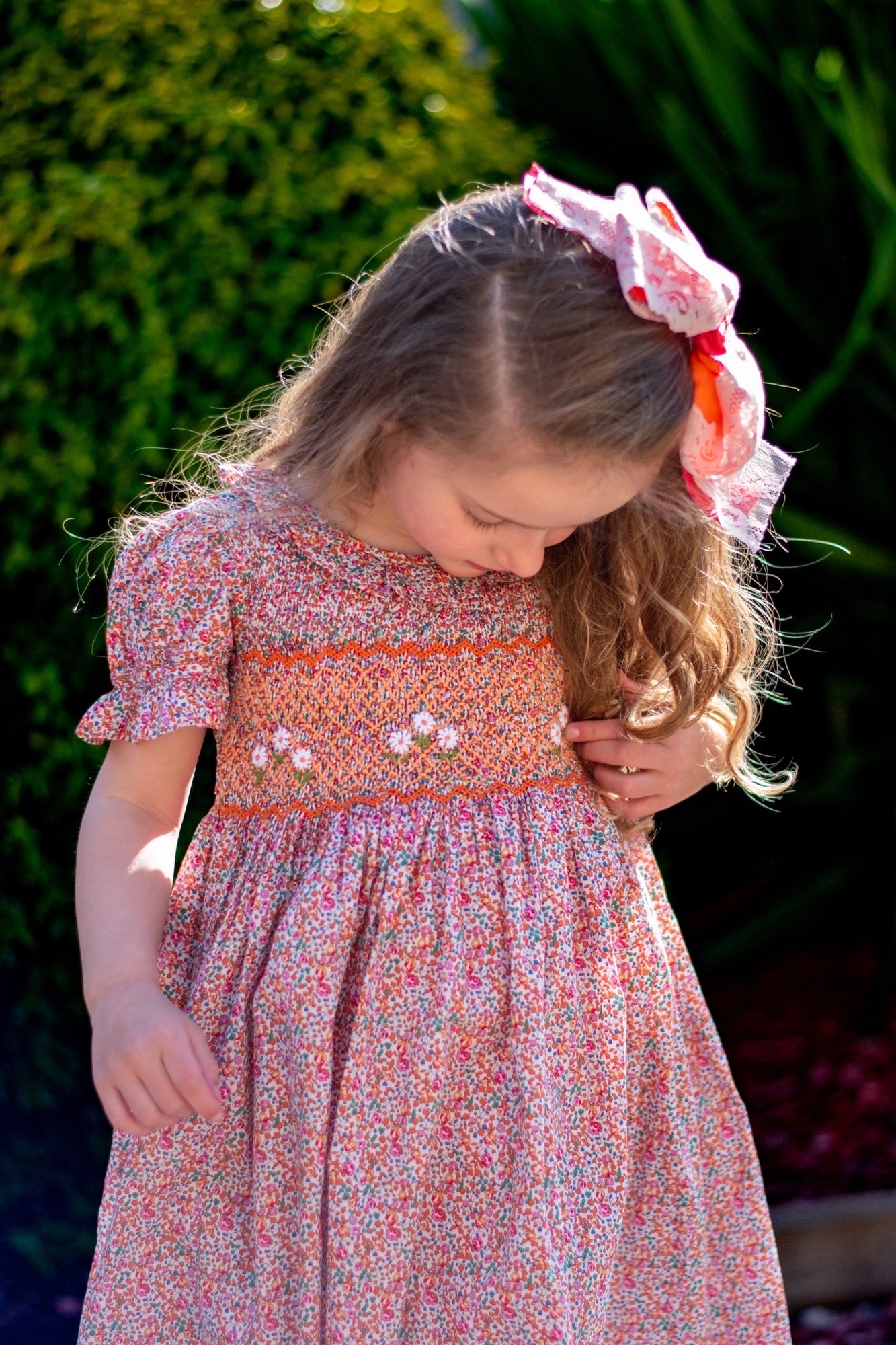 Tangerine Blooms Smocked Dress