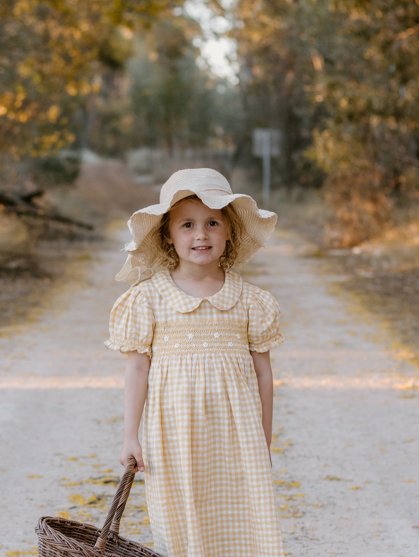 Yellow Gingham Linen Smocked Dress
